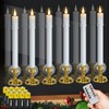 DRomance Christmas Flameless Window Taper Candles Battery Operated with Remote and Timer, 6 Pack White Plastic Dripping LED Flickering Candles with Suction Cups Holiday Indoor Decor(Gold Holders)