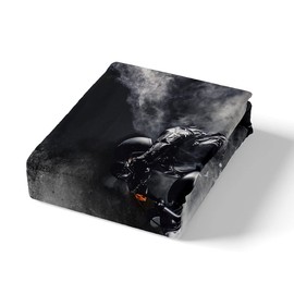 Black Motorcycle Rider Comforter Cover Set Gray Skull and Mist Decor Duvet Cover King Size,Extreme Sport for Boys Teens Men Bedding Set Microfiber Polyester Chic Quilt Cover Set