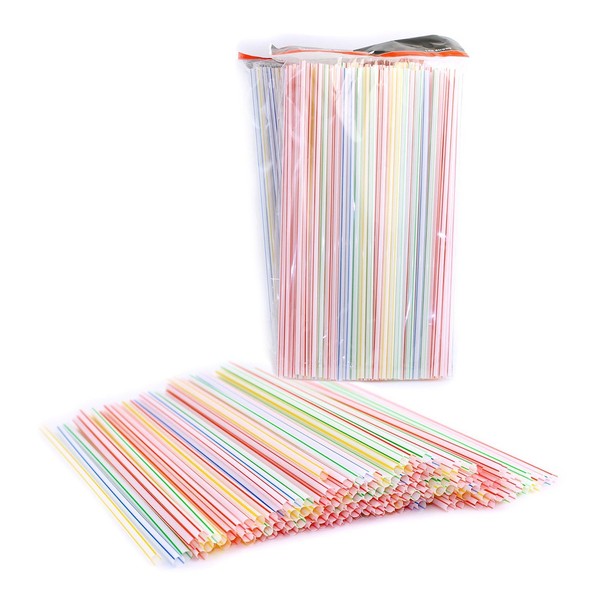 Chef Craft Pack of 450 Disposable Plastic Straight Straws, Assorted Colors, Striped 9" Long, Silver