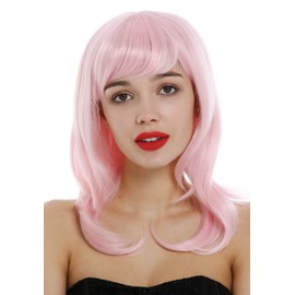 WIG ME UP - 3003-T2333 Women's Shoulder Length Medium Length Straight Layered Lace Wig Light Pink Light Pink