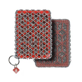 Knapp Made Combo Chainmail Cast Iron Scrubber with Silicone Core - Heavy Duty Rings and Fine Chainmail Rings -Premium Cast Iron Cleaner Chainmail Scrubber -Perfect for Cast Iron Cookware,Skillet,Woks