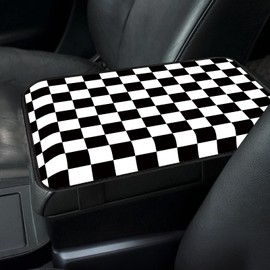 AFYEWKC Car Center Console Cover, Universal Soft Large Neoprene Auto Armrest Seat Box Cover, Funny Car Decor Accessories Fit for Most Cars, Vehicles, SUVs Black White Checkerboard