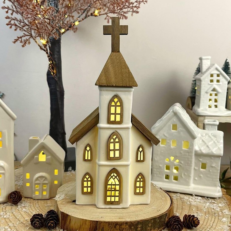 Carousel Home LED Ceramic Christmas Church | Light Up Ceramic