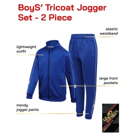 Quad Seven Boys' Tricot Jogger Set - 2 Piece Active Performance Zip-Up Tracksuit Set (Size 4-18), Size 16-18, Royal Blue