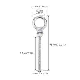 Smgda 5 Pack M6 Eye Bolt, 1/4"x 2.4" 316 Stainless Steel Marine Grade Threaded Eyebolts, Lifting Ring Threaded Eyebolts with Nuts Washers, Shoulder Eye Bolt