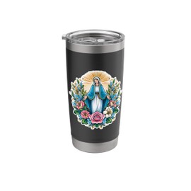Floral Saint Mary Santa Maria Christian Panagia Blessing Stainless Steel Insulated Tumbler