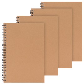 exmygboy 4 Packs Spiral Notepad A5 Kraft Cover Notebooks Bulk Journals, Kraft Notebooks 8.25 x 5.55 inch 100 Pages/ 50 Sheets Lined Paper Perfect for Travel School
