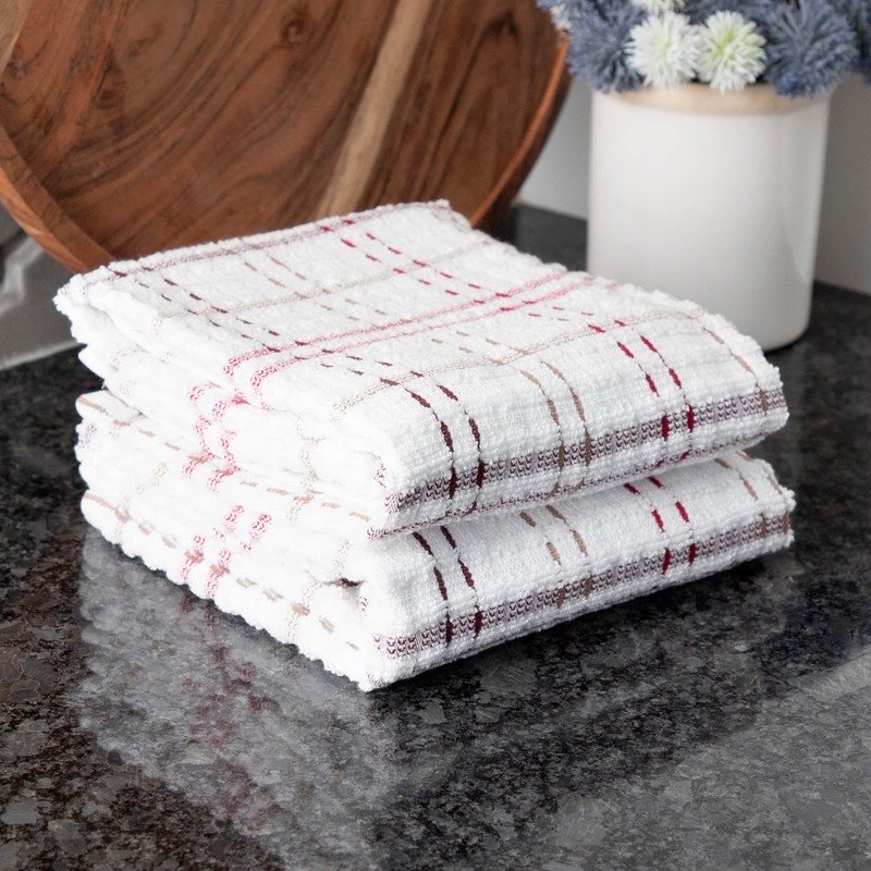 Ritz 13161 Royale Collection Check Kitchen Towel Set, 2-Piece, Mocha