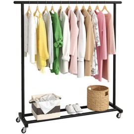 Buzowruil Metal Rolling Clothing Rack Adjustable Freestanding Garment Organizer with Wheels, Space-Saving Design for Home, Closet, Office, or Retail,Black