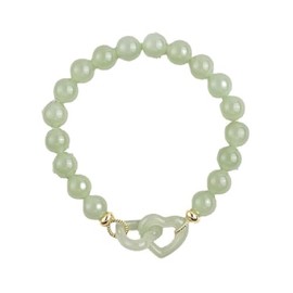 Kysin Chiys Jade Bead Stone Bracelet Interlocking Adjustable Strech Bracelet Faux Green Jade Charm Love Jewelry for Women Men - Heart