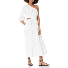 The Drop Women's April One Shoulder Cut-Out Tiered Midi Dress, White, 3X, Plus Size