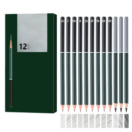 Kzouenzu Pencil Set [12 Pieces], 2H F HB B 2B 3B 4B 6B 8B and 3 Charcoal Pencils, Hard Charcoal, Medium Charcoal, Professional Pencil Set for Drawing, Drawing