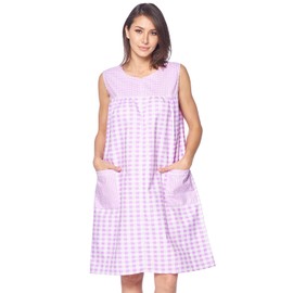 Casual Nights Women's Zipper Front House Dress Duster Sleeveless Housecoat Lounger Robe, Gingham Purple, X-Large