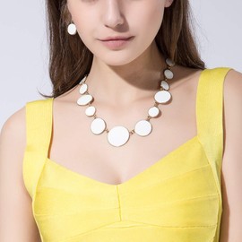 DL DiLiCa Women Statement Necklace and Earring Set Charm Costume Choker Novelty Enamel Jewelry Set White