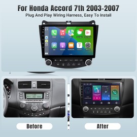 Leadfan Car Stereo Radio Support Wireless CarPlay & Android Auto for Honda Accord 7th 2003 2004 2005 2006 2007, 10.1 Inch IPS Touch Screen Bluetooth Car Stereo with GPS Navigation WiFi Backup Camera