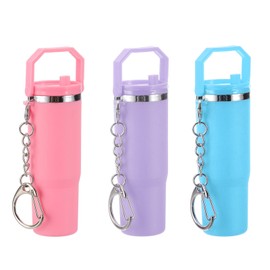 PATIKIL Mini Cup Keychain, 3 Pack Lip Balm Holder Mini Tumbler Key Chains Cute Decor Keychain Charm for Backpack Handbag Purse, Pink, Light Purple, Sky Blue