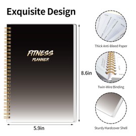 KAICN Workout Journal Fitness Planner for Women&Men，Workout Log Gym book for Tracking， Best Daily Exercise Logbook to Record Your Wellness Goals,A5(8.6"×5.9")-Black Gradient