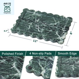 Real Natural Scalloped Green Marble Tray for Bathroom, Vanity, Kitchen and Desktop, Decorative Stone Tray for Jewelry, Cosmetics, Candles, Lotion, Perfume and Home Decor (12" L x 8" W)