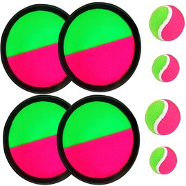 Paddle Catch Ball and Toss Game Set Disc Toss and Catch Paddle Sport Game (4 Paddles and 4 Balls)