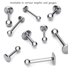 PiercedOff Titanium Labret with Externally Threaded Ball - Thickness 16GA (1.2mm) / Length 9mm / Ball Size 3mm