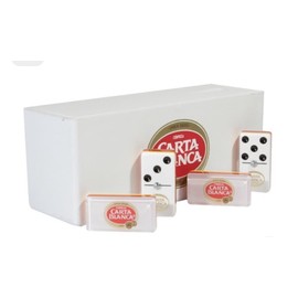 Dominoes Carta Blanca with 2 Wood Holders ** Size : 1 3/4 x 7/8 x 1/2 inches.