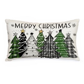 AACORS Christmas Pillow Cover 12X20 Inch Colorful Christmas Trees Snowflake Decoration Holiday Farmhouse Winter Pillow Case for Sofa Couch Decor （Green） AA316-12