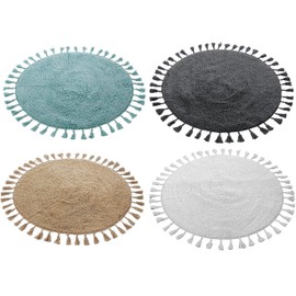 Voice7 Round Tasselled Bath Mat 100% Cotton, Non-Slip Bath Carpet for Heated Floors, Soft Bathroom Shower Rugs, Water Absorbent Bathmats 70 x 70 cm (Duck Egg)