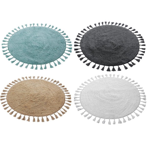 Voice7 Round Tasselled Bath Mat 100% Cotton, Non-Slip Bath Carpet