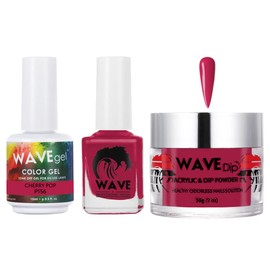 WAVEGEL Soak-Off Gel, Nail Lacquer & Acrylic/Dip Powder Matching Set - Simplicity Collection - #P156 Cherry Pop
