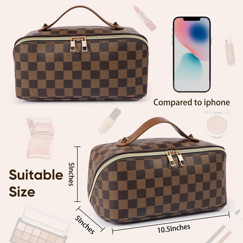 BAYANKALA Leather Travel Makeup Bag, Large Capacity Cosmetic Bag for