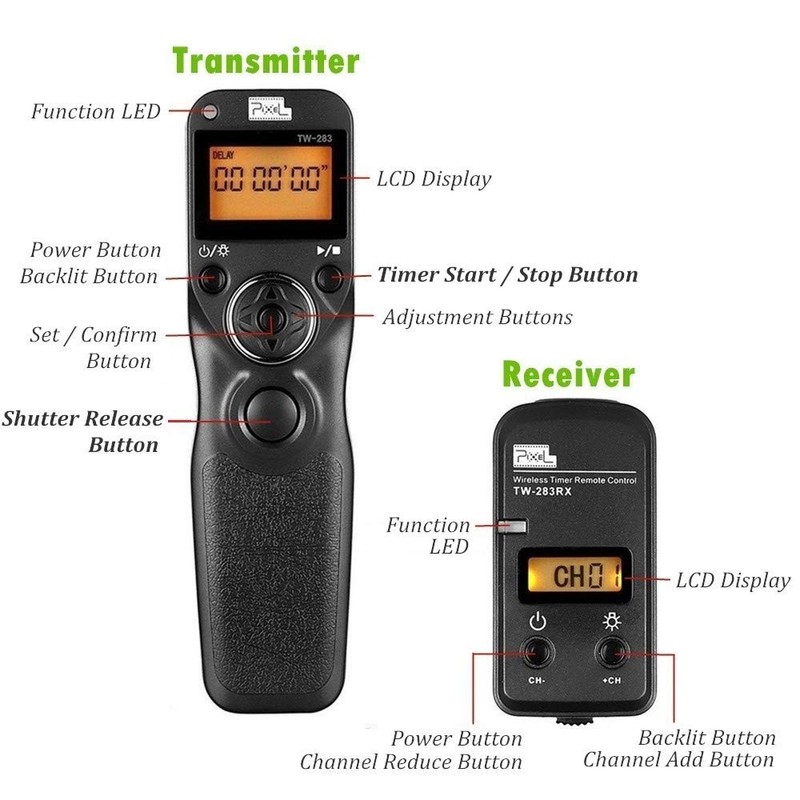 Pixel TW-283 S1 Wireless Timer Intervalometer Camera Release Remote Control
