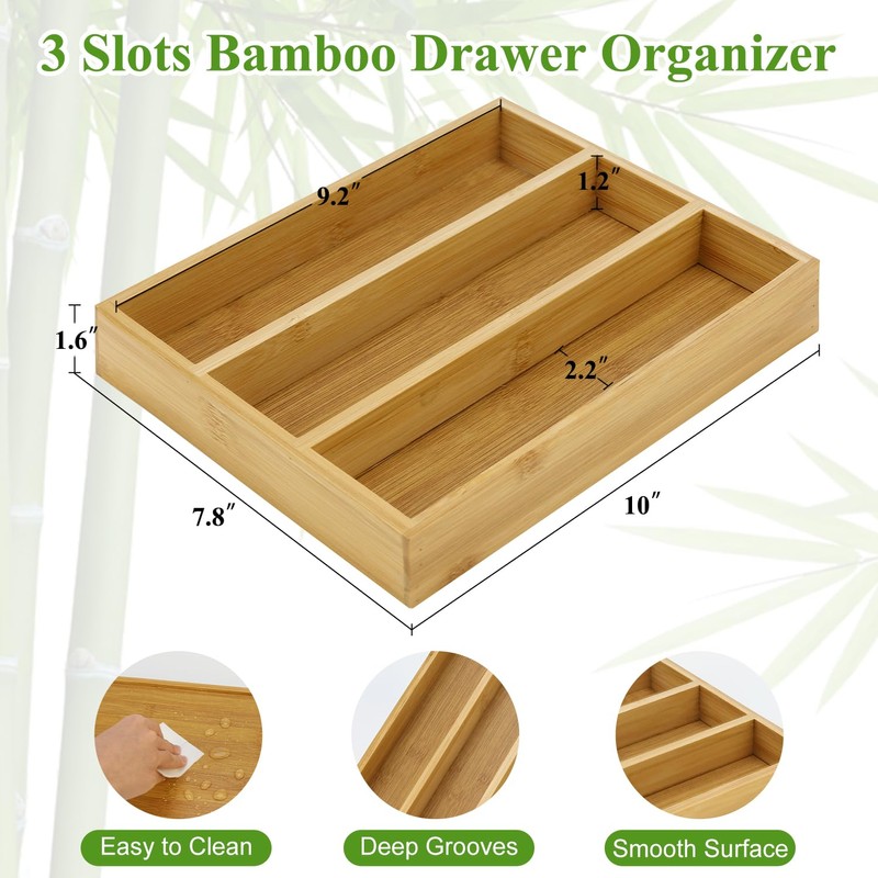 Hilislog Small Silverware Drawer Organizer Kitchen Utensils Bamboo Cutlery Tray