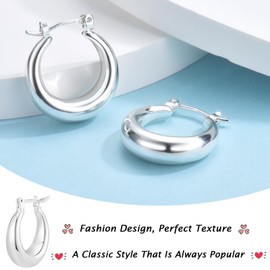 EPIRORA Silver Hoop Earrings for Women,Hypoallergenic Chunky Hoop Earrings 18K Gold Plated Lightweight White Gold Hoop Earrings Birthday Gifts Silver Jewellery for Women Girls 18mm