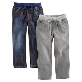 Simple Joys by Carter's Toddler Boys' Pull-On Denim Pant, Pack of 2, Grey/Denim, 3T