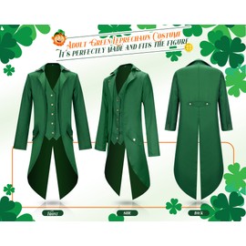 Geyoga St Patrick's Day Outfit Leprechaun Costumes Gothic Vintage Steampunk Tailcoat with Leprechaun Hat Bow Tie(Small)