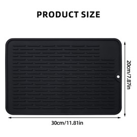 Piuluvor® Abtropfmatte Silikon 30 × 20 cm Abtropfmatte Geschirr Rutschfeste Hitzebeständige Geschirr Trockenmatte Schwarz Spülmatte Abtropfunterlage für Küche, Spüle