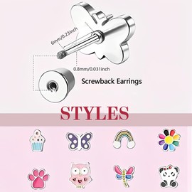 8 Paar Süße Verschraubte Ohrstecker für Damen Mädchen Edelstahl Mehrfarbige Herz Blume Schmetterling Regenbogen CZ Ohrstecker Hypoallergene Schraubverschluss Ohrringe