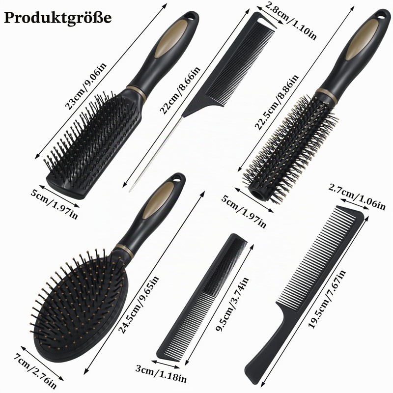 6 Piece Hair Brush Set, Massage Combs Multiple Styles Brush