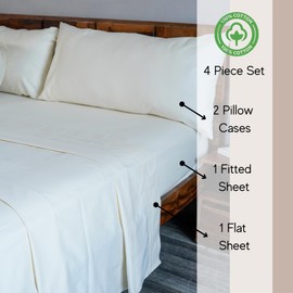 HOME PRIDES 300 Thread Count 100% Cotton Sateen Bed Sheets Set | Oeko Tex Certified | 15 Inches Deep Pocket | Snow White | Full XL