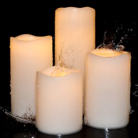 Wondise Waterproof Outdoor Flameless Candles with Timer, 4pcs Battery Operated Flickering LED Candles, White Plastic Pillar Candles for Outdoor Wedding Holiday Home Decor(3×4/5/6/8 Inches)