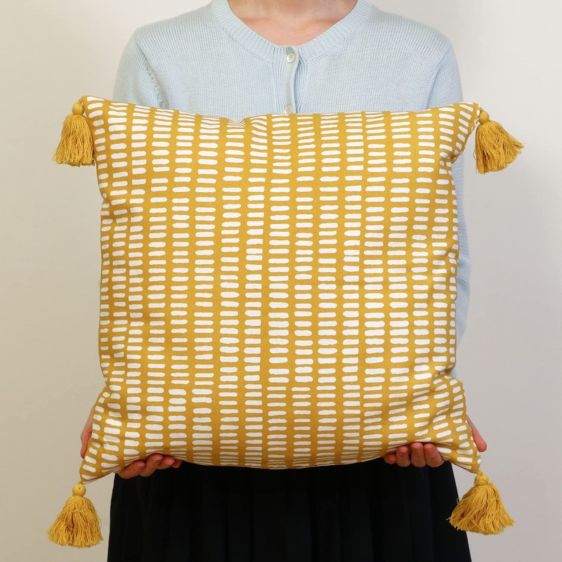 Fujiboeki Cushion Cover 45×45 Yellow 100% Cotton with Tassel Dot