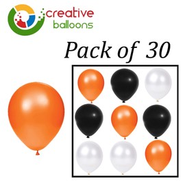 12" Latex Vibrant White, Black, Orange Colour Combination Plain Balloons For Party Decorations Valentines Day Pack of 30