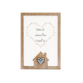 Home is Where the Heart is - Romantic Tin Heart in Plywood House Ornament - Home Decor Idea (hearthse-ds23-homebouquet)