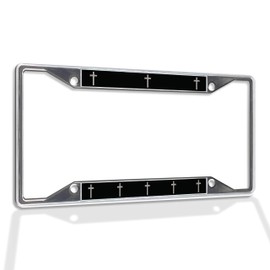 Fastasticdeals Metal Insert License Plate Frame Cross Silver Weatherproof Car Accessories Chrome 4 Holes Solid Insert