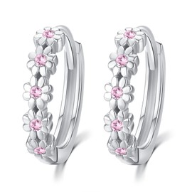 KINGWHYTE Daisy Hoop Earrings 925 Sterling Silver Lucky Flower Earrings Small Huggie Earrings Daisy Fashion Jewelry Gifts for Women 15mm