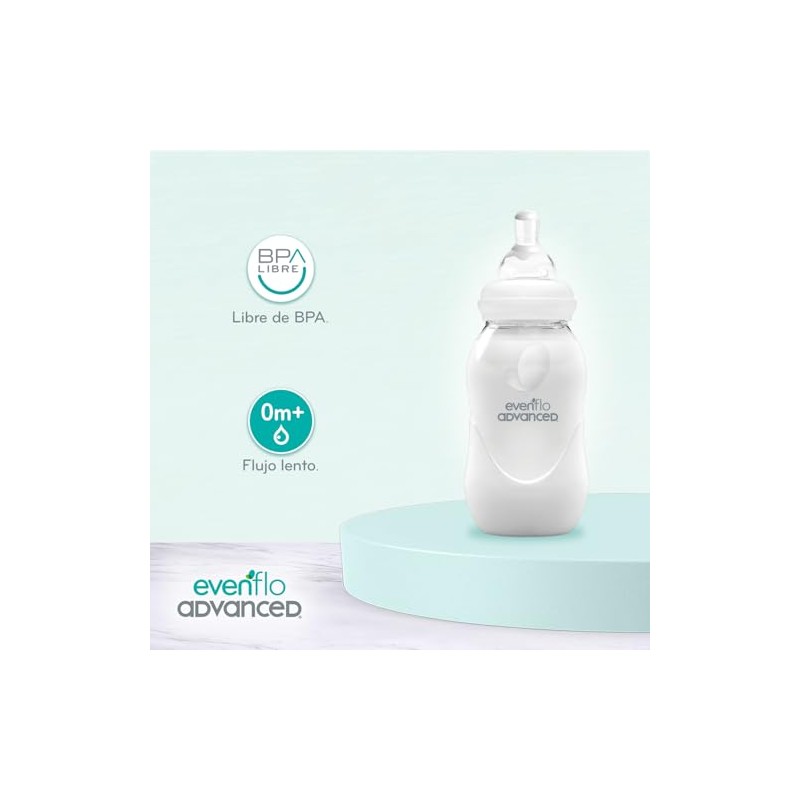 Evenflo Advanced Biberón Anticólicos, Transparente, Flujo Lento, Cuello Estándar, Silicón