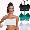 OBICUM Women's Y-Back Sports Bra - Light Support Yoga Bra Removable Padded Spaghetti Straps for Low-Impact Workouts Black+White+Green L