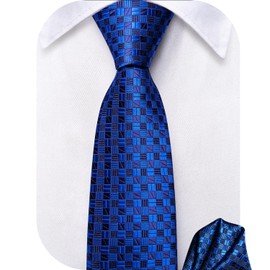 Hi-Tie - Corbata de seda para niños, 8 a 14 unidades, para niños, azul, rojo, verde, corbata y bolsillo cuadrado para boda, Azul, Regular