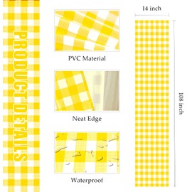 MUNILAIL 3 Pcs Yellow and White Checkered Table Runner 14 x 108 Plastic Gingham Table Runner for Birthday Wedding Baby Shower Party Disposable Table Runner