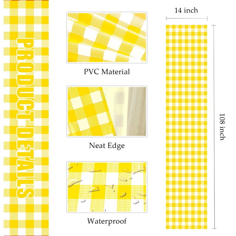MUNILAIL 3 Pcs Yellow and White Checkered Table Runner 14